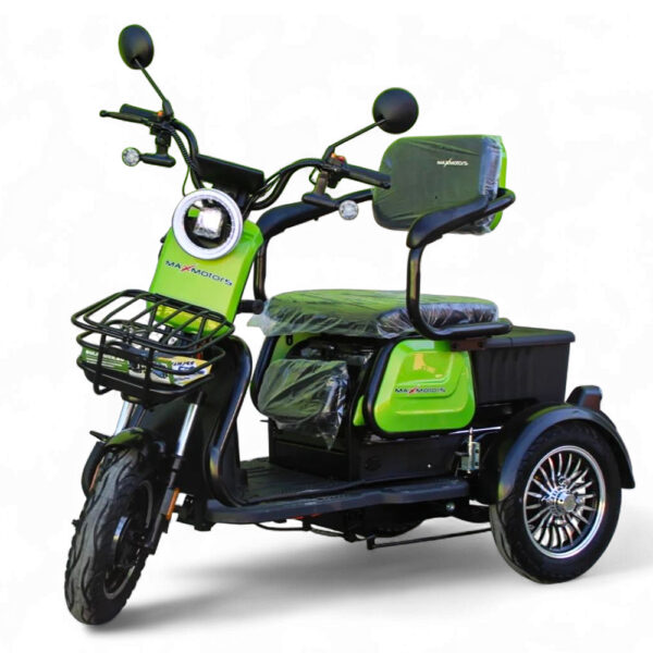 Електрическа триколка max motors x1 1500w, 48v, 20ah, 10" джанти, зелен металик