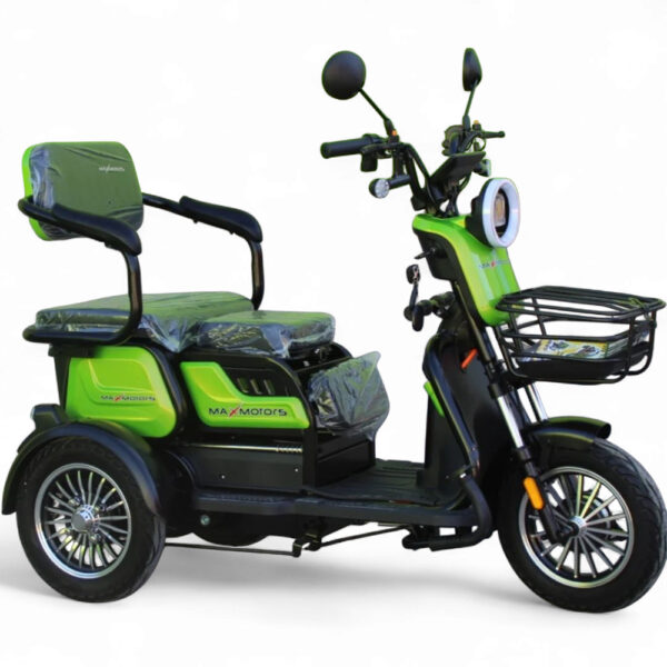 Електрическа триколка max motors x1 1500w, 48v, 20ah, 10" джанти, зелен металик