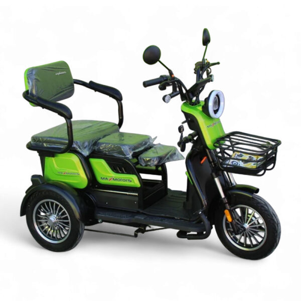 Електрическа триколка max motors x1 1500w, 48v, 20ah, 10" джанти, зелен металик