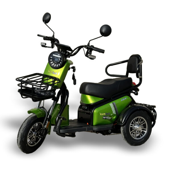 Двуместна електрическа триколка bullmax pudding premium, с дълга платформа, крачна спирачка и диференциално задвижване