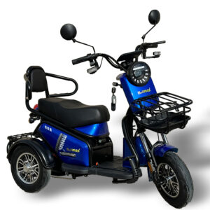 Двуместна електрическа триколка bullmax pudding premium, с дълга платформа, крачна спирачка и диференциално задвижване