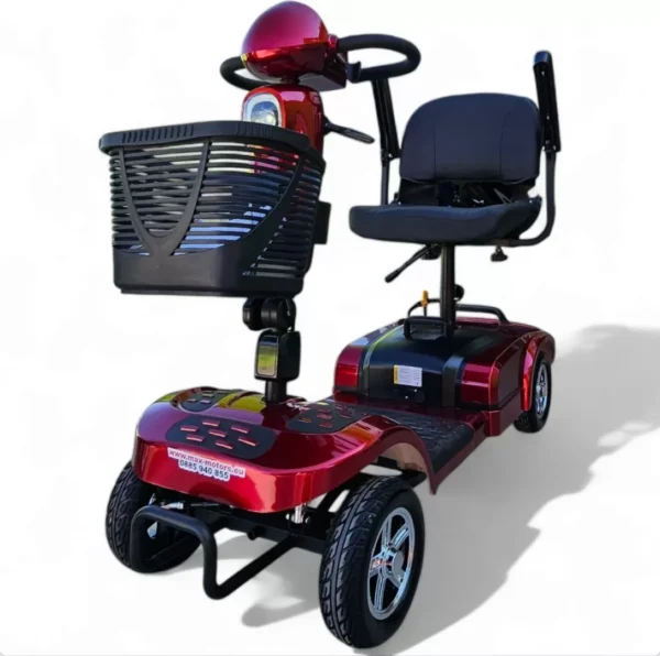 Инвалидна четириколка с дълга база max motors, 350w, 24v, 20ah батерии, червен металик