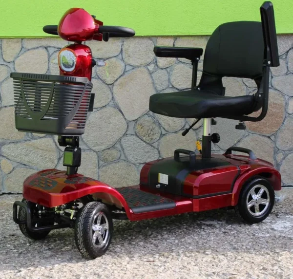 Инвалидна четириколка с дълга база max motors, 350w, 24v, 20ah батерии, червен металик