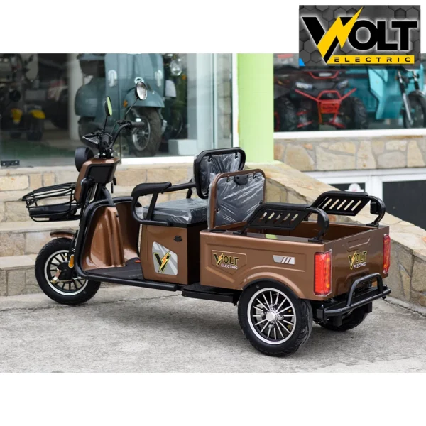 Двуместна карго електрическа триколка volt energy a10 1500w, 48v, 20ah, златистокафява