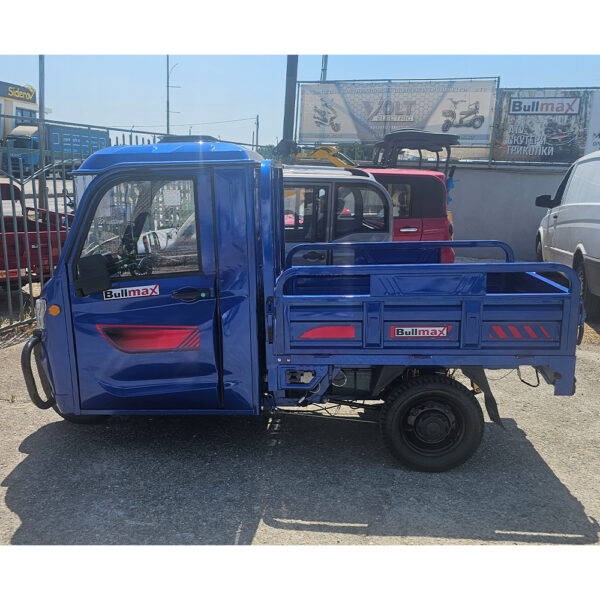 Професионална товарна електрическа триколка с кабина, товароносимост 600 кг, bullmax cargo cab 4000w, синя