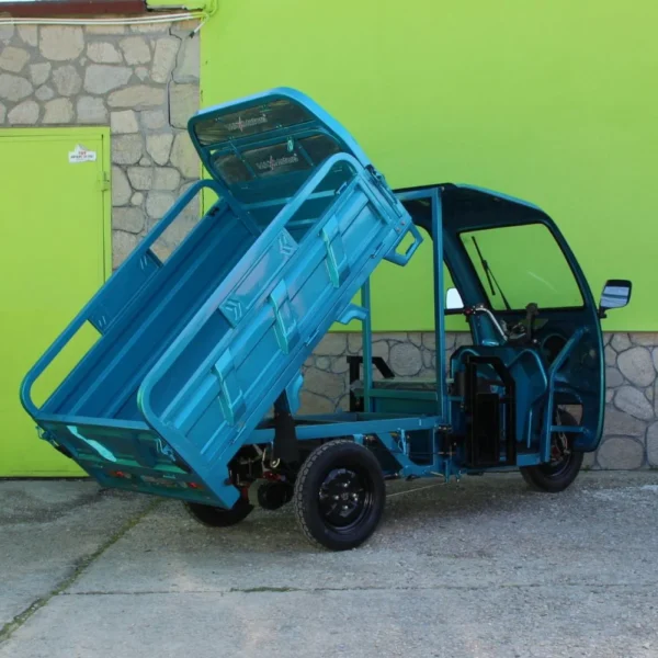Селскостопанска товарна електрическа триколка 2000w с покрив, 600 кг товар, 60v, 45ah, синя