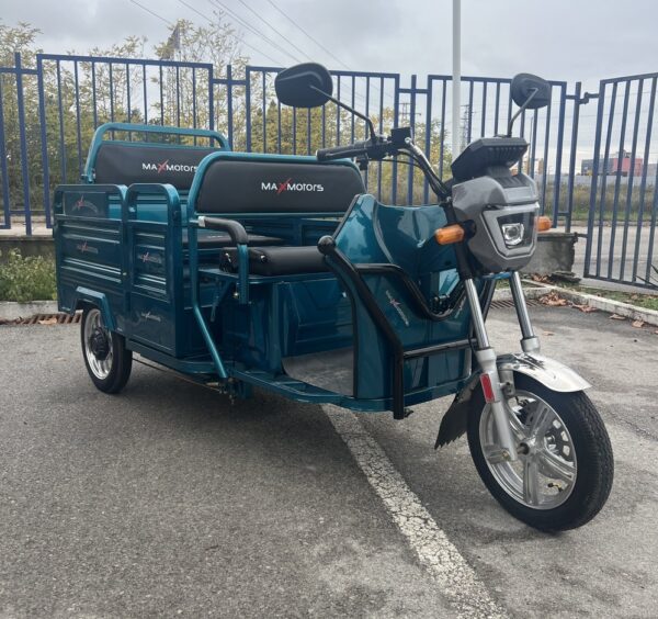Триместна товарна електрическа триколка max motors go pro 2000w, (трансформираща се), синьозелен металик