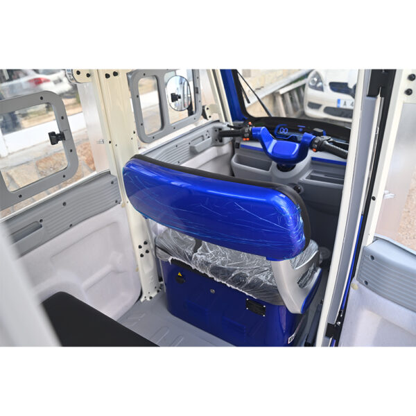 Триместна електрическа кола триколка с кабина и сваляеми врати bullmax atlas 3000w с безплатен зимен пакет, 72v/32ah, синя